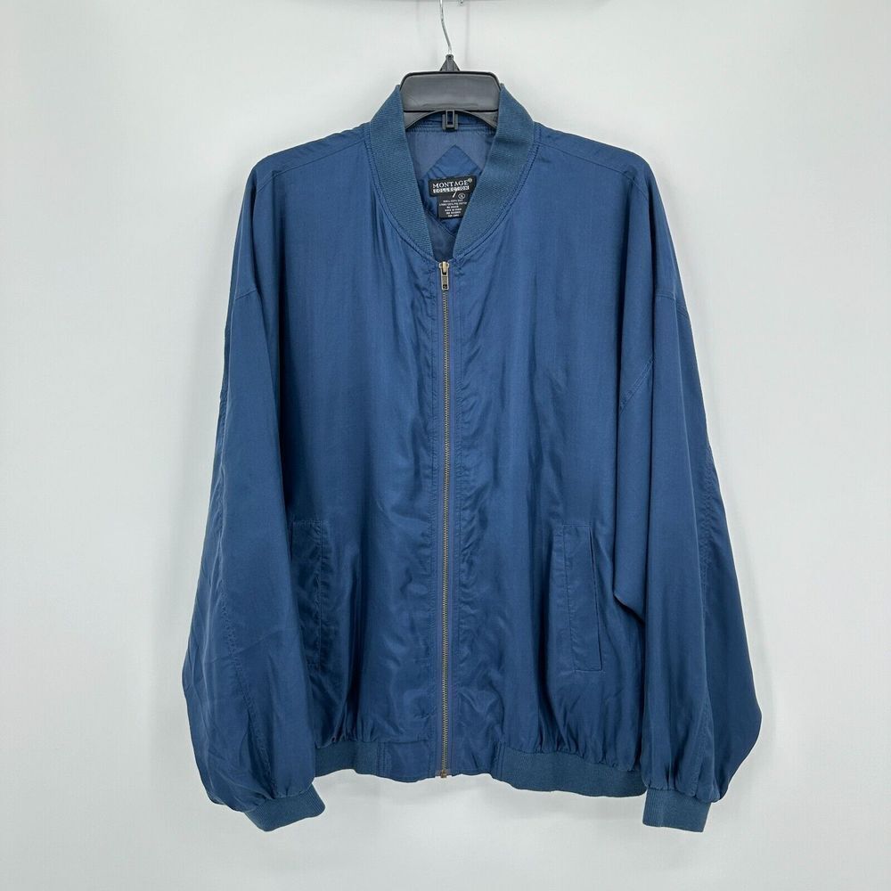 Vintage Montage Collection Silk Jacket Mens XL Blue Slinky‎ 80s Inspired Dadcore